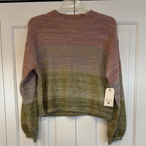 Billabong Women's Pink and Green Crew Neck Sweater - Picture 2 of 11